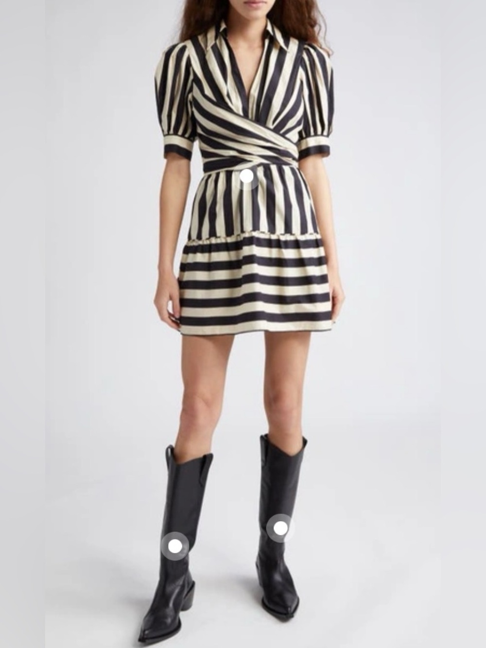 Farm Rio Striped Wrap Mini Dress in Black & White Size Medium